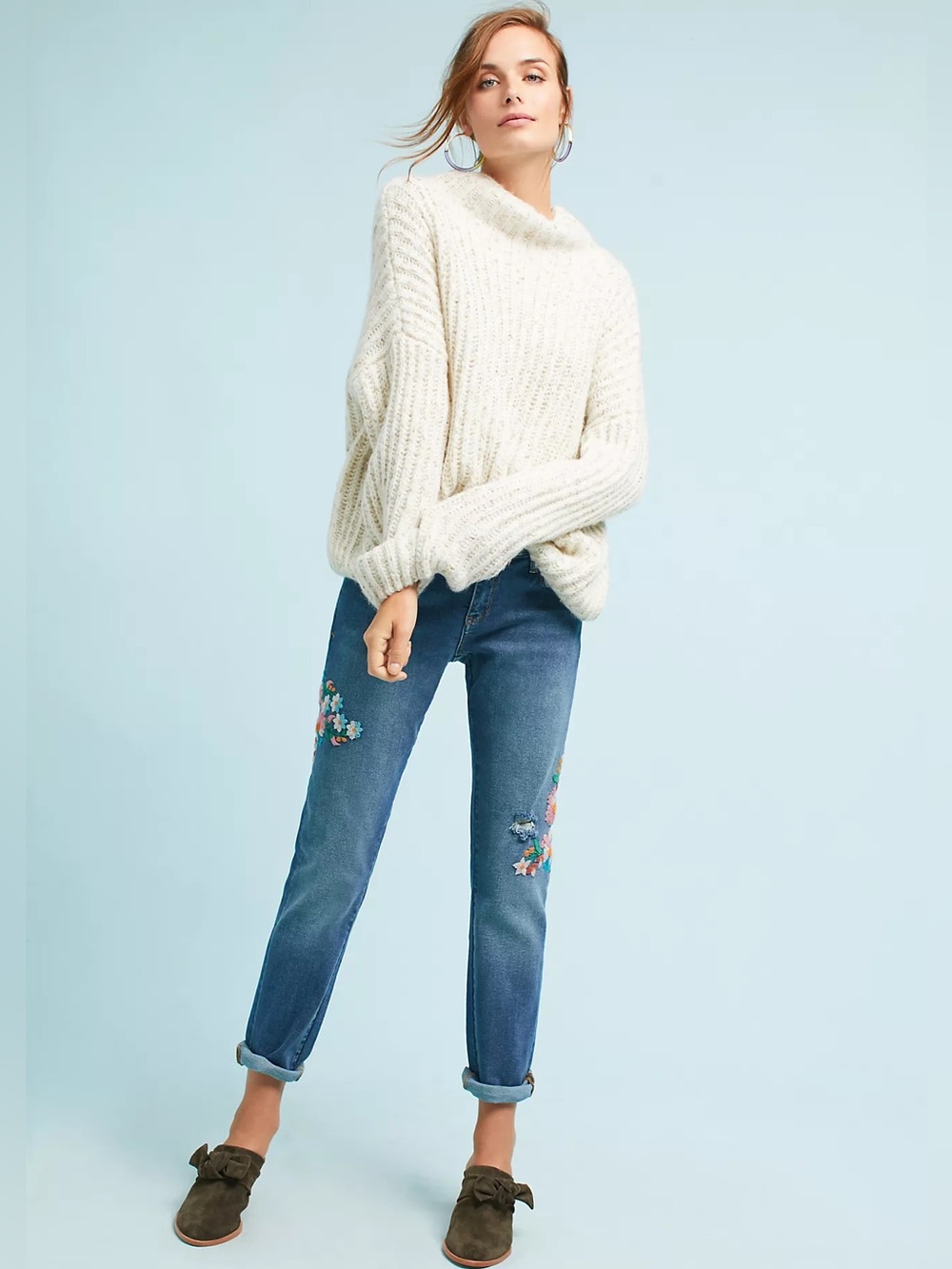 Picro and the Letterpress Embroidered Mid-rise Slim Boyfriend Jeans Women’s 6